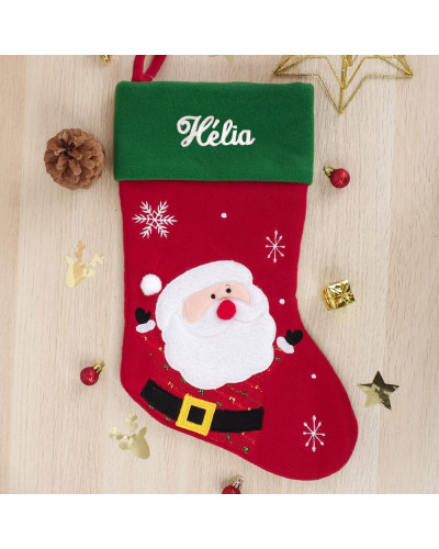 Chaussette de Noël vert/rouge personnalisée - Père Noël
