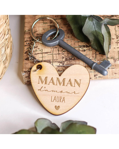 Porte-clés coeur en bois personnalisé - Collection "d'amour"