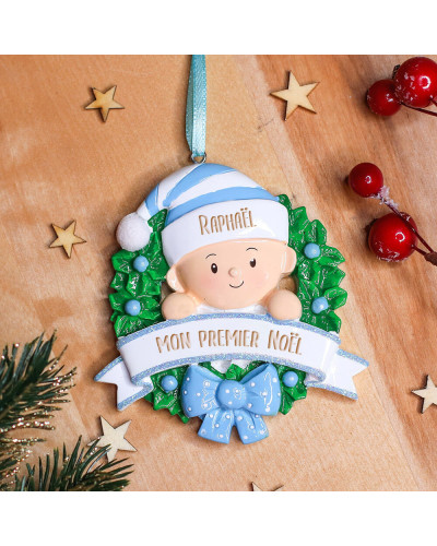 Décoration de Noël personnalisée - Le premier Noël de bébé (bleu)