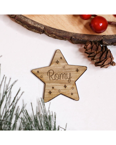 Marque-place Noël en bois personnalisé - L'étoile de Noël