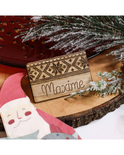 Marque-place Noël en bois personnalisé - Imprimé de Noël