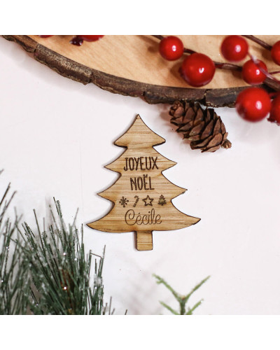 Marque-place Noël en bois personnalisé - Sapin de Noël