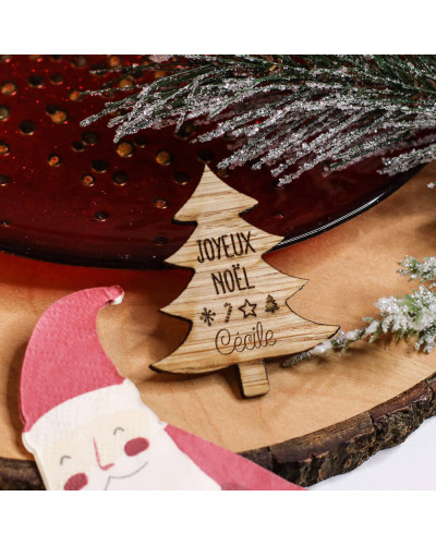 Marque-place Noël en bois personnalisé - Sapin de Noël