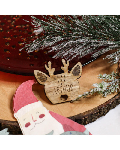 Marque-place Noël en bois personnalisé - Tête de renne