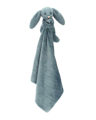 Doudou lapin dusky blue avec mouchoir personnalisé