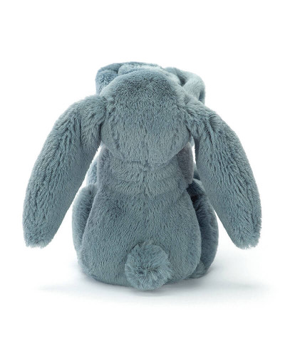 Doudou lapin dusky blue avec mouchoir personnalisé