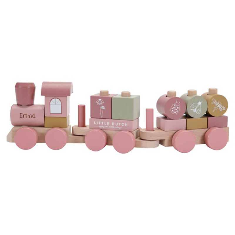 Train à blocs en bois rose